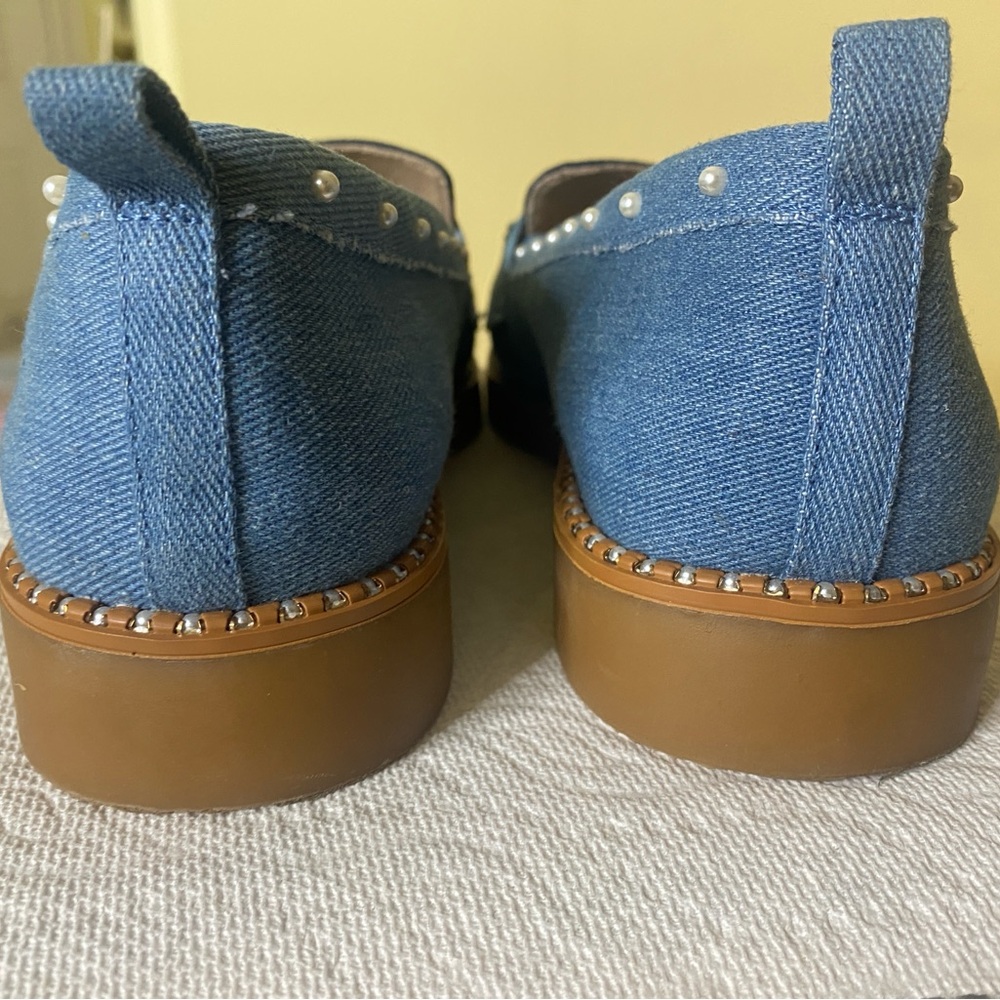 Betsy Johnson’s denim rhinestone, pearls, and studded loafers 9M - Picture 9 of 10